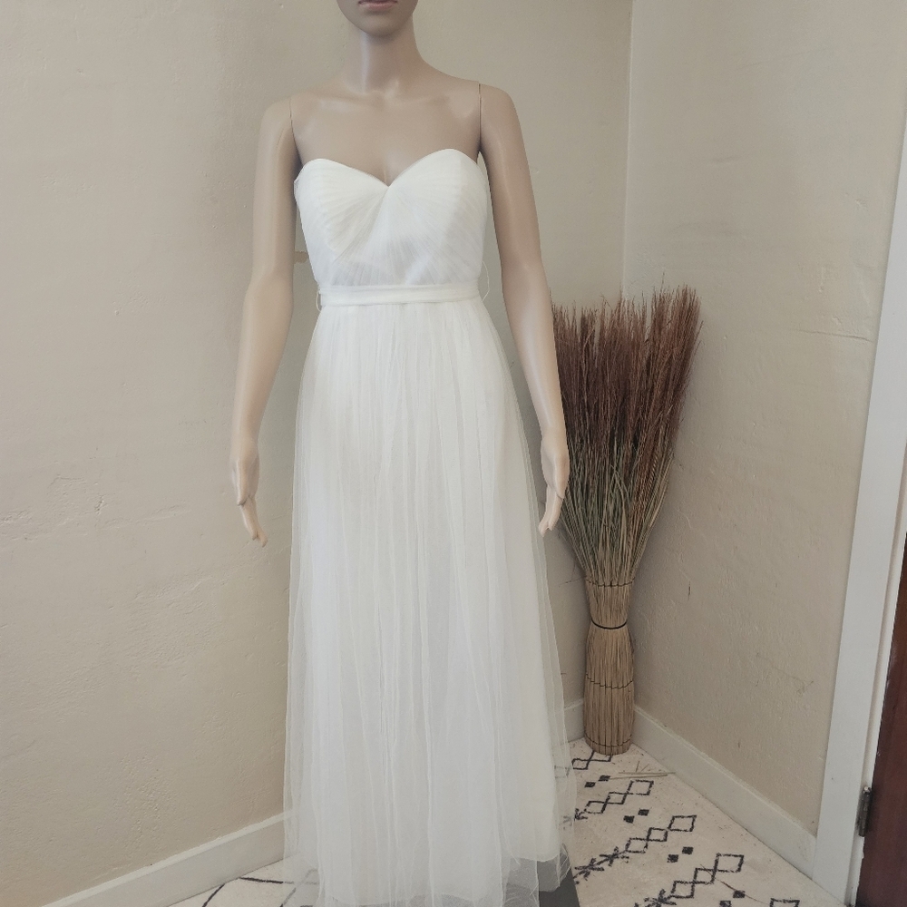 Strapless Sweetheart White Tulle Maxi Dress - Picture 2 of 16